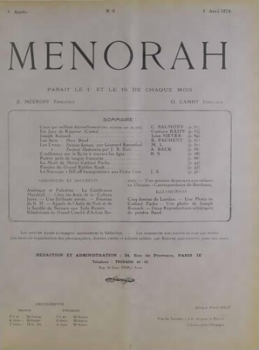 Menorah : L’Illustration Juive Vol.03 N°06 (01 avr. 1924)